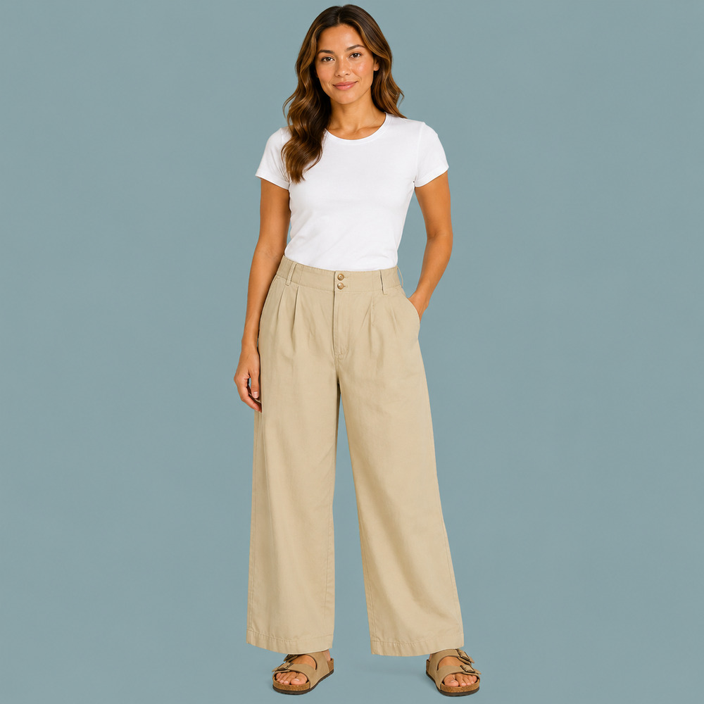Madewell Size 8 Khaki Tan Harlow Wide Leg Pleated Button Zip Tencell Pants- Styl